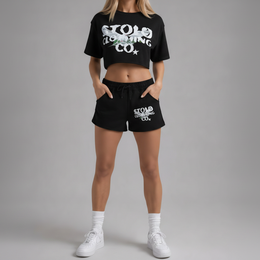 Stolo Clothing Co Birdies Snow Washed Raw Edge Drawstring Shorts (280 GSM)