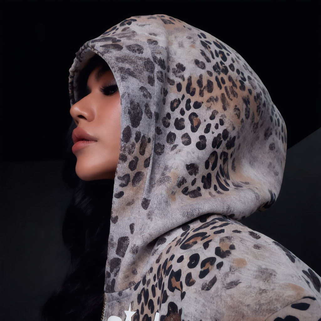 Stolo Clothing Co SKATE X R.T.K NEVER WANTED FAME Vintage Wash Leopard Full Zip Hoodie