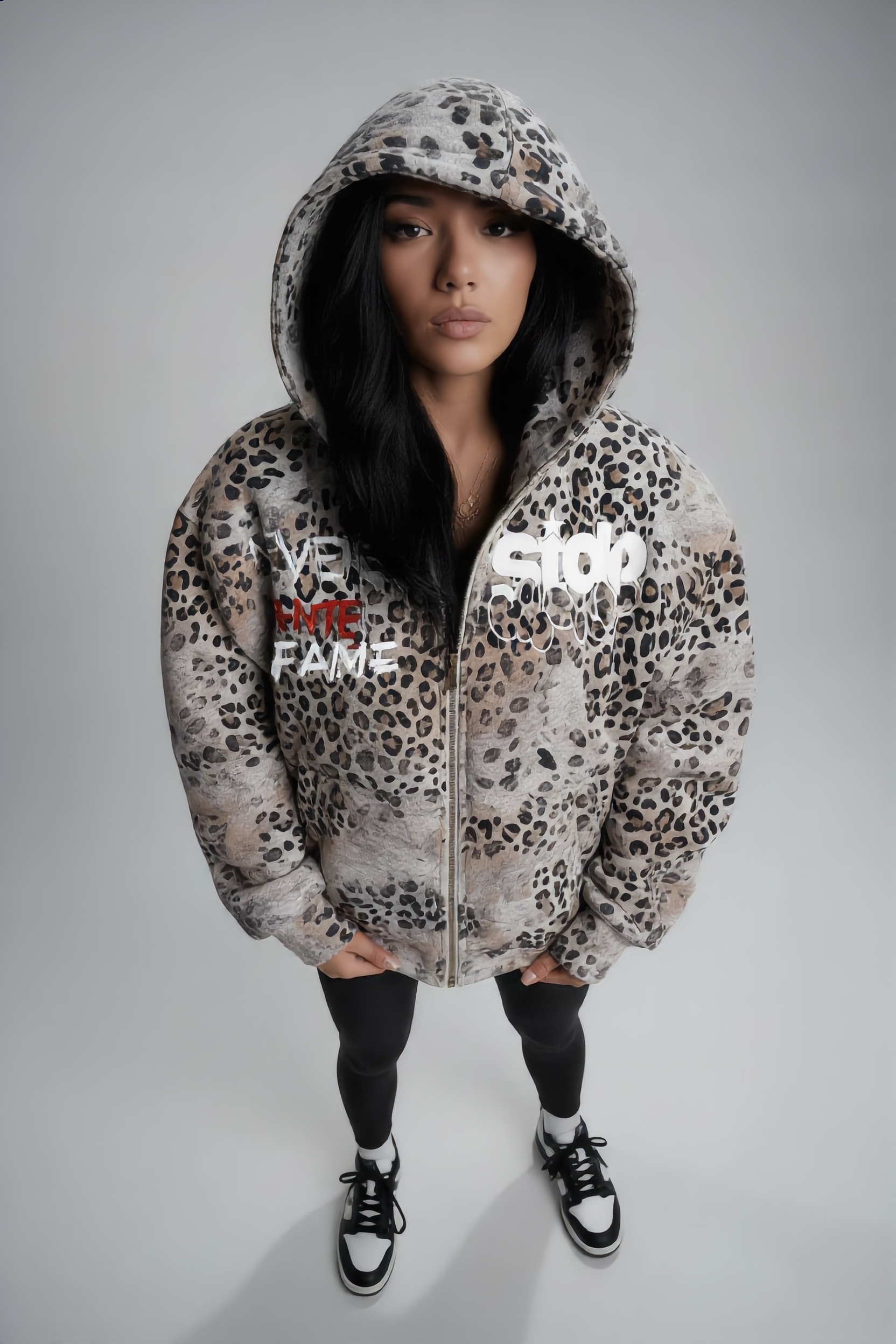 Stolo Clothing Co SKATE X R.T.K NEVER WANTED FAME Vintage Wash Leopard Full Zip Hoodie