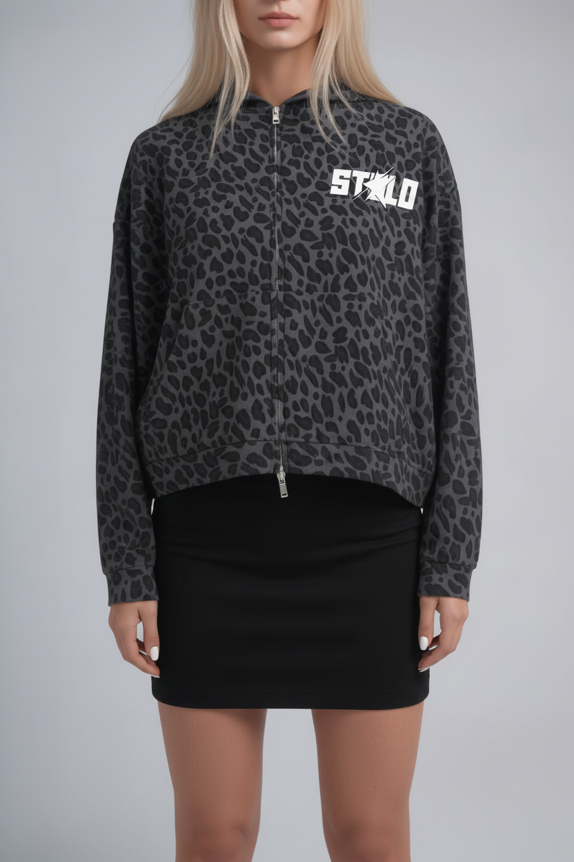 Stolo Clothing Co STARCHILD Leopard Print Waffle Texture Lightweight Double Zip Up Hoodie
