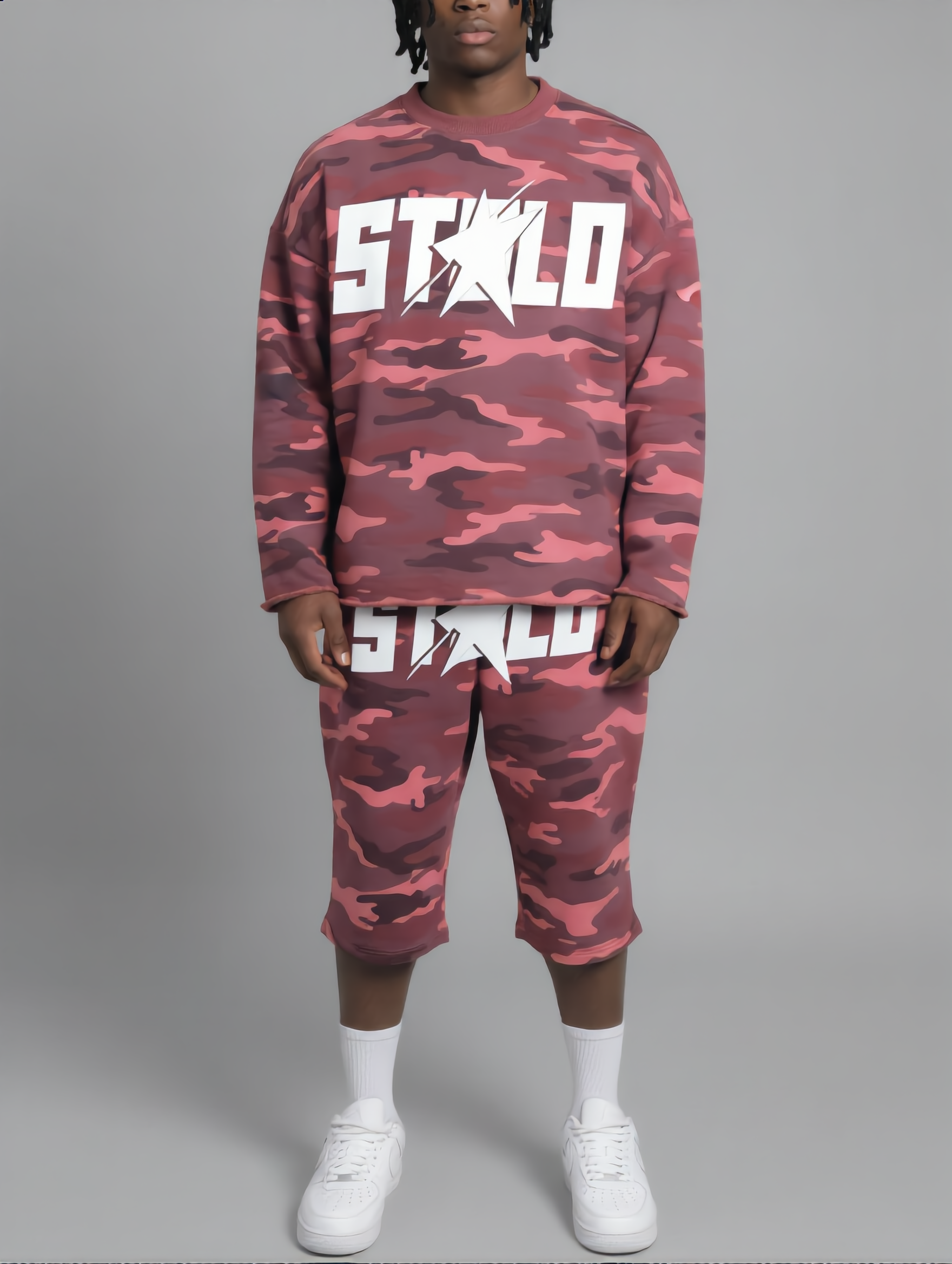 Stolo Clothing Co Starchild ROSE CAMO Cropped Heavyweight Crewneck Sweatshirt (420 GSM)