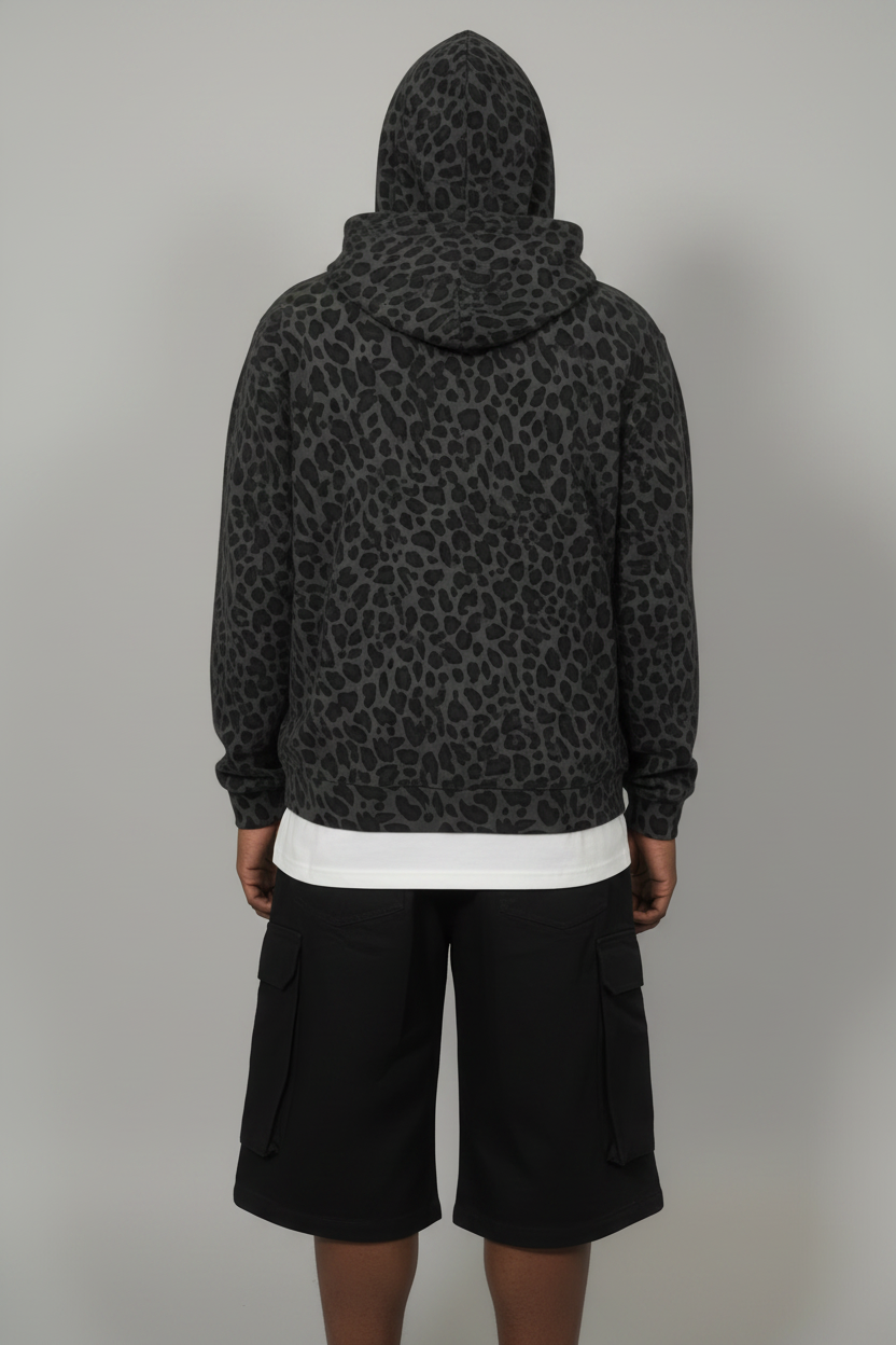 Stolo Clothing Co STARCHILD Leopard Print Waffle Texture Lightweight Double Zip Up Hoodie