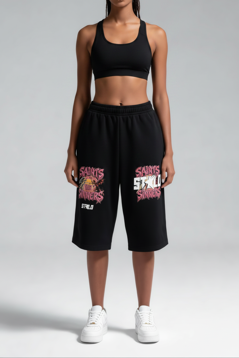 Stolo Clothing Co SAINTS VS SINNERS  3/4 LENGTH BAGGY SWEATPANTS (350GSM)