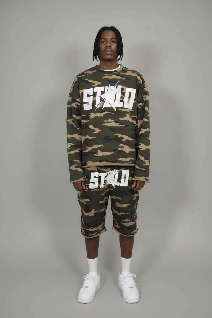 Stolo Clothing Co STARCHILD ARMY CAMO Cropped French Terry Crewneck Sweatshirt (420 GSM)