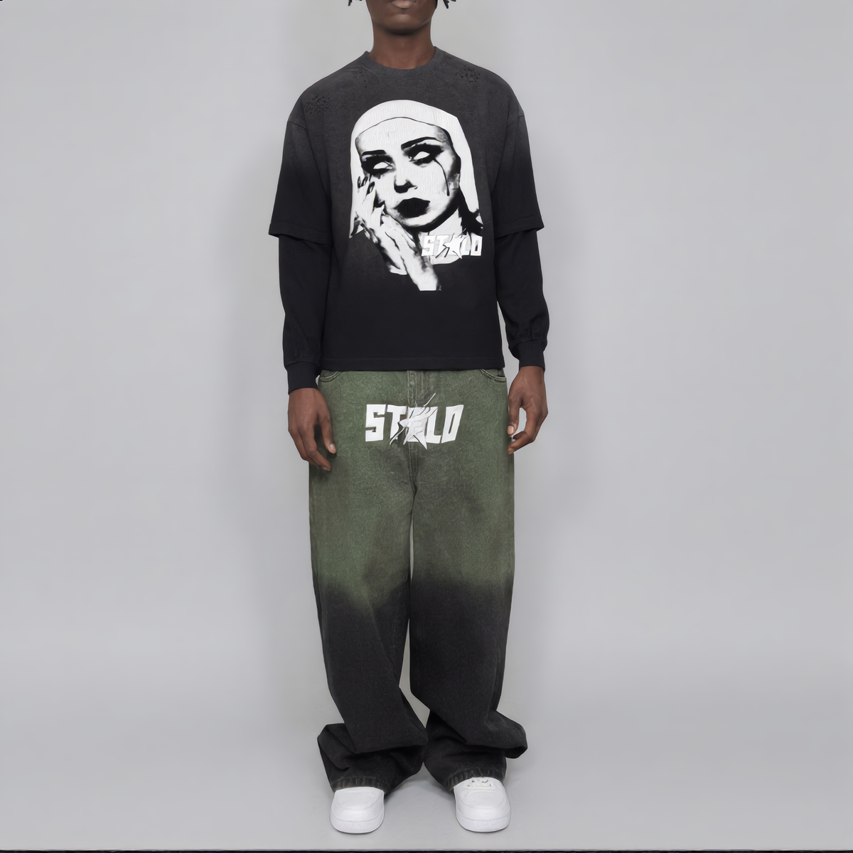 Stolo Clothing Co EVIL NUN Sun Faded Hand-Frayed Double Layered Tee (250 GSM)
