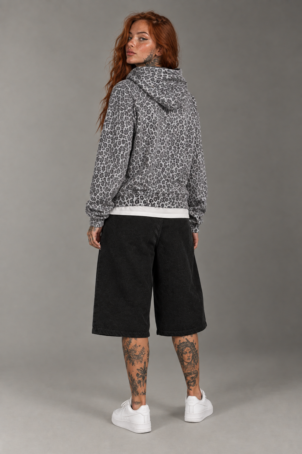 Light-gray leopard hoodie back view