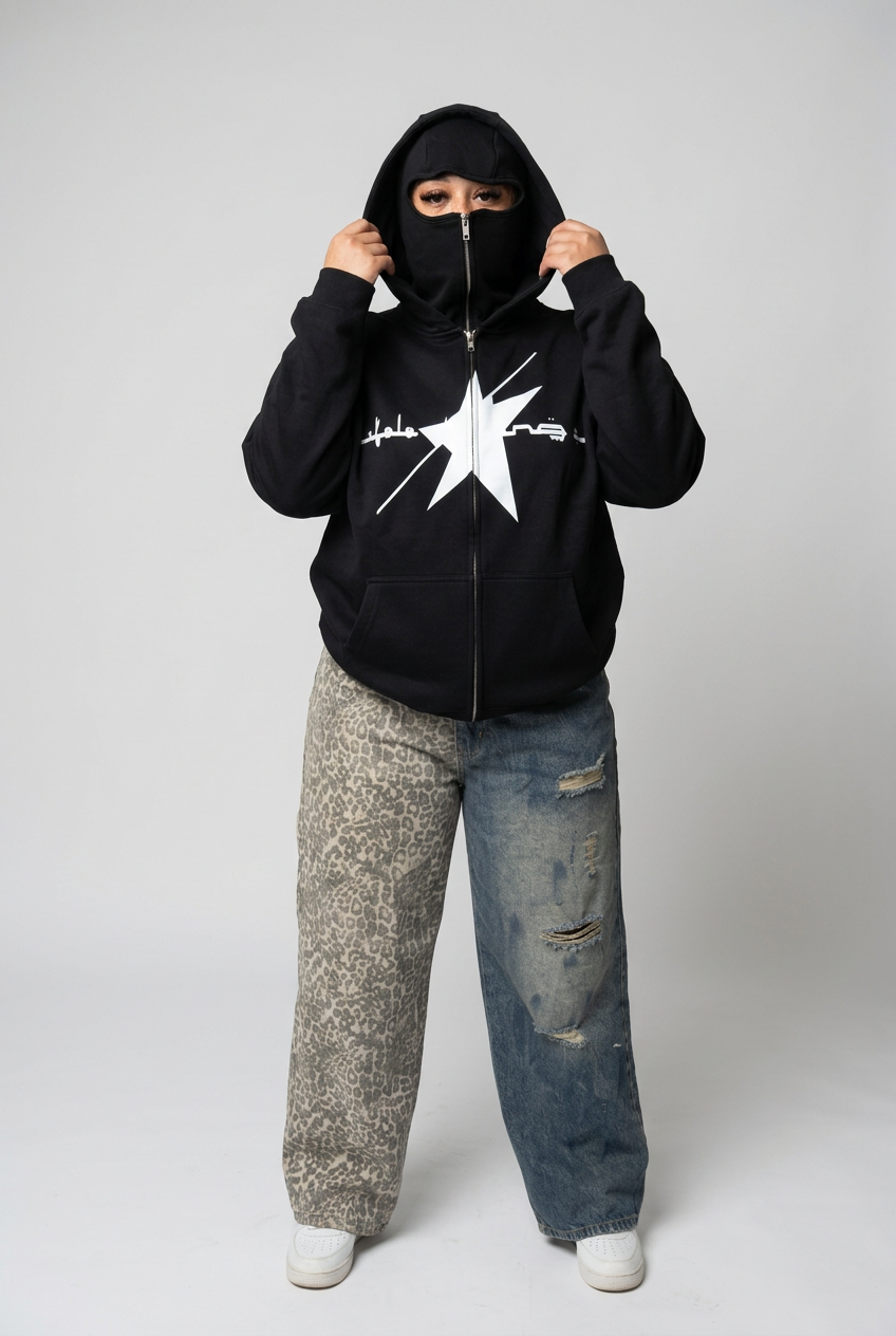Mask hoodie and split jeans front studio redo