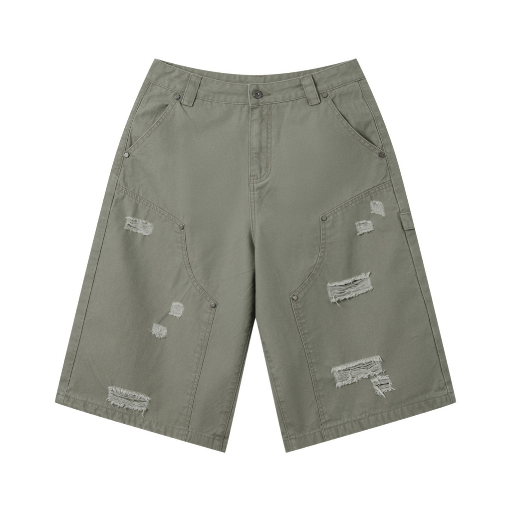 310GSM Heavyweight Cotton Enzyme Washed Distressed Workwear Pants Dark Green
