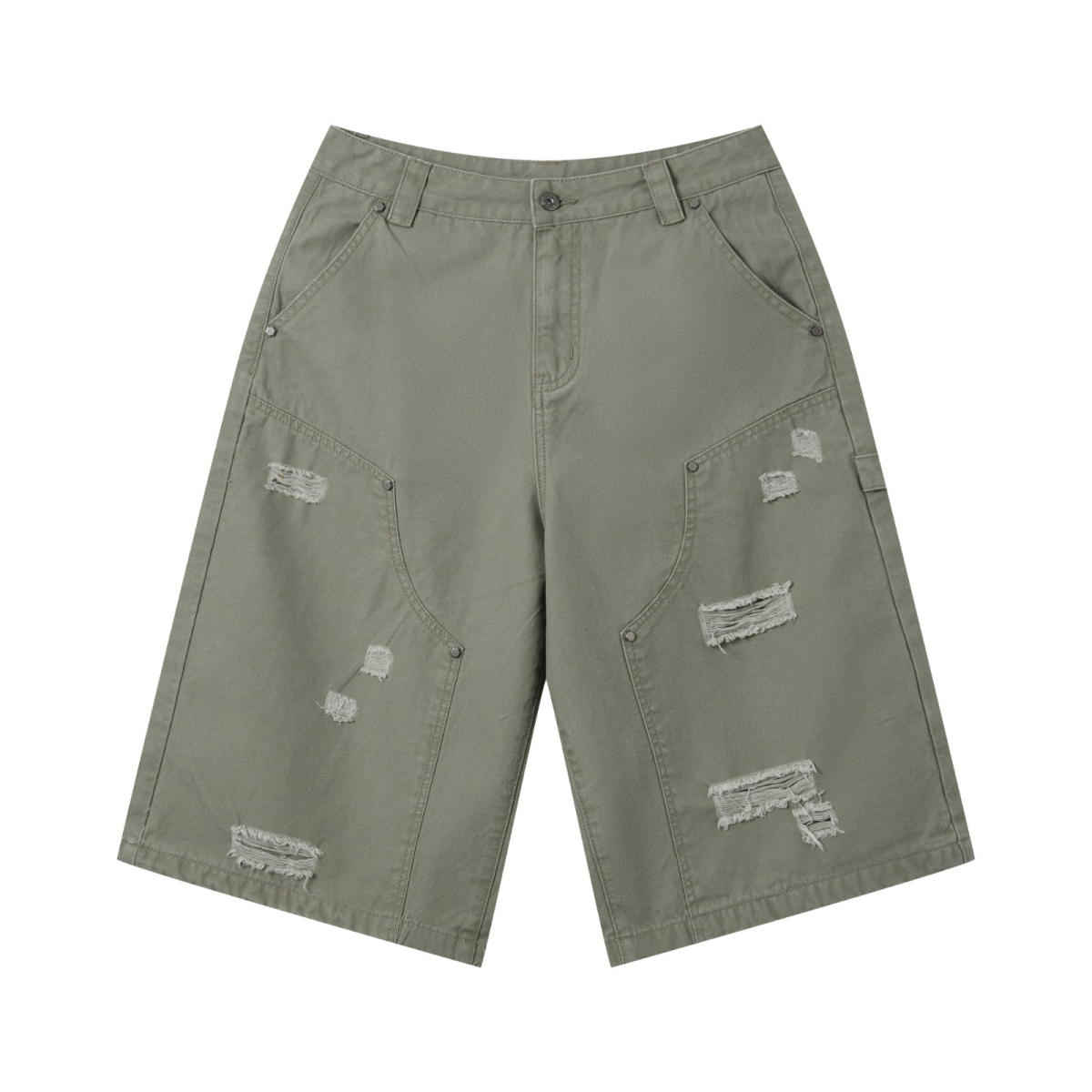 310GSM Heavyweight Cotton Enzyme Washed Distressed Workwear Pants Dark Green