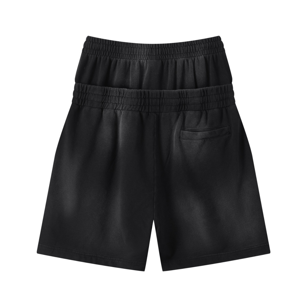 320GSM Heavyweight Cotton Slub Spray Wash Relaxed Fit Shorts Vintage Black
