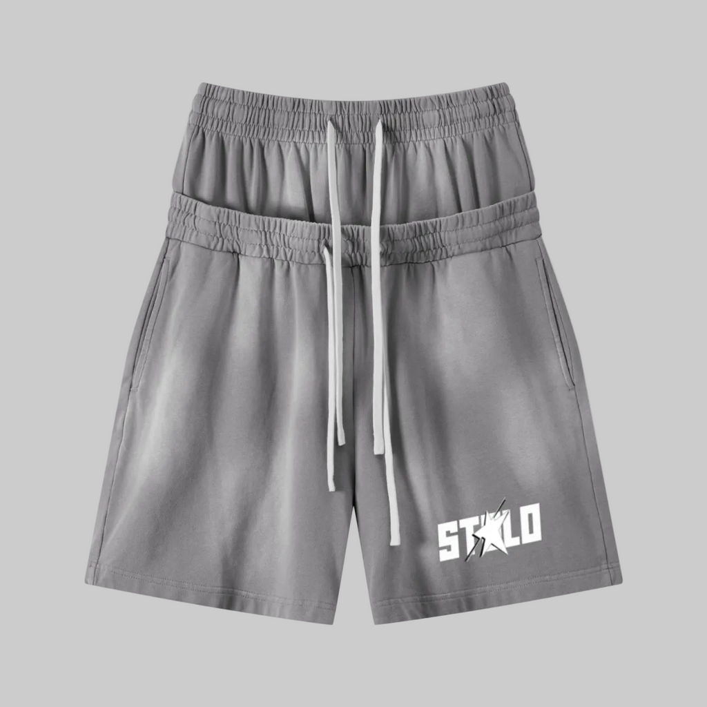 320GSM Heavyweight Cotton Slub Spray Wash Relaxed Fit Shorts Vintage Heather Gray