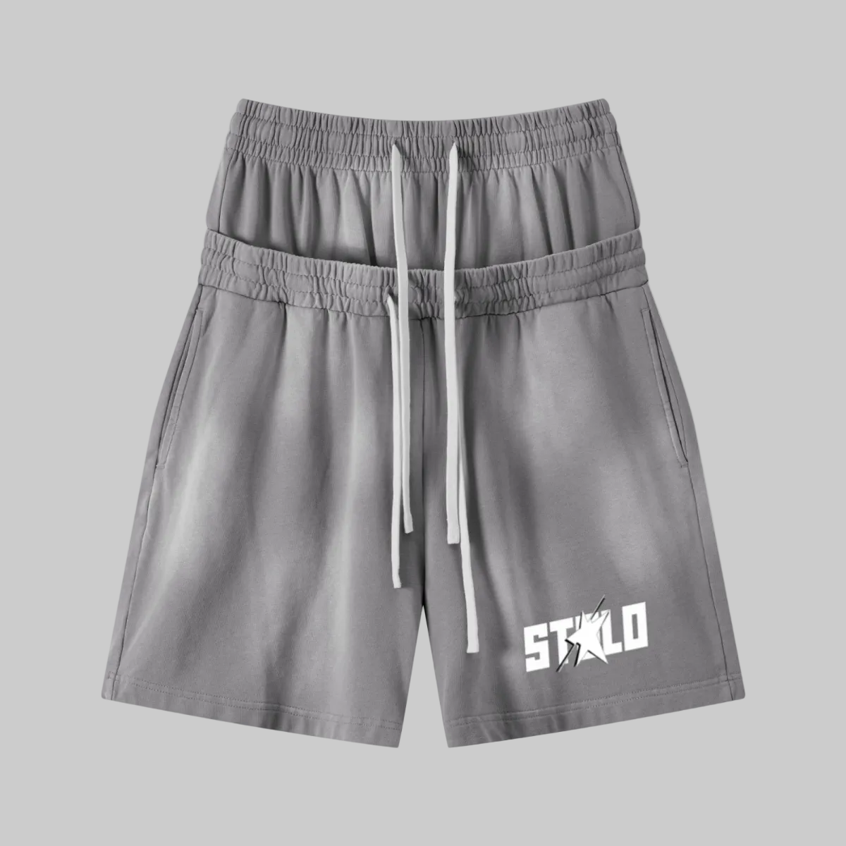 320GSM Heavyweight Cotton Slub Spray Wash Relaxed Fit Shorts Vintage Heather Gray