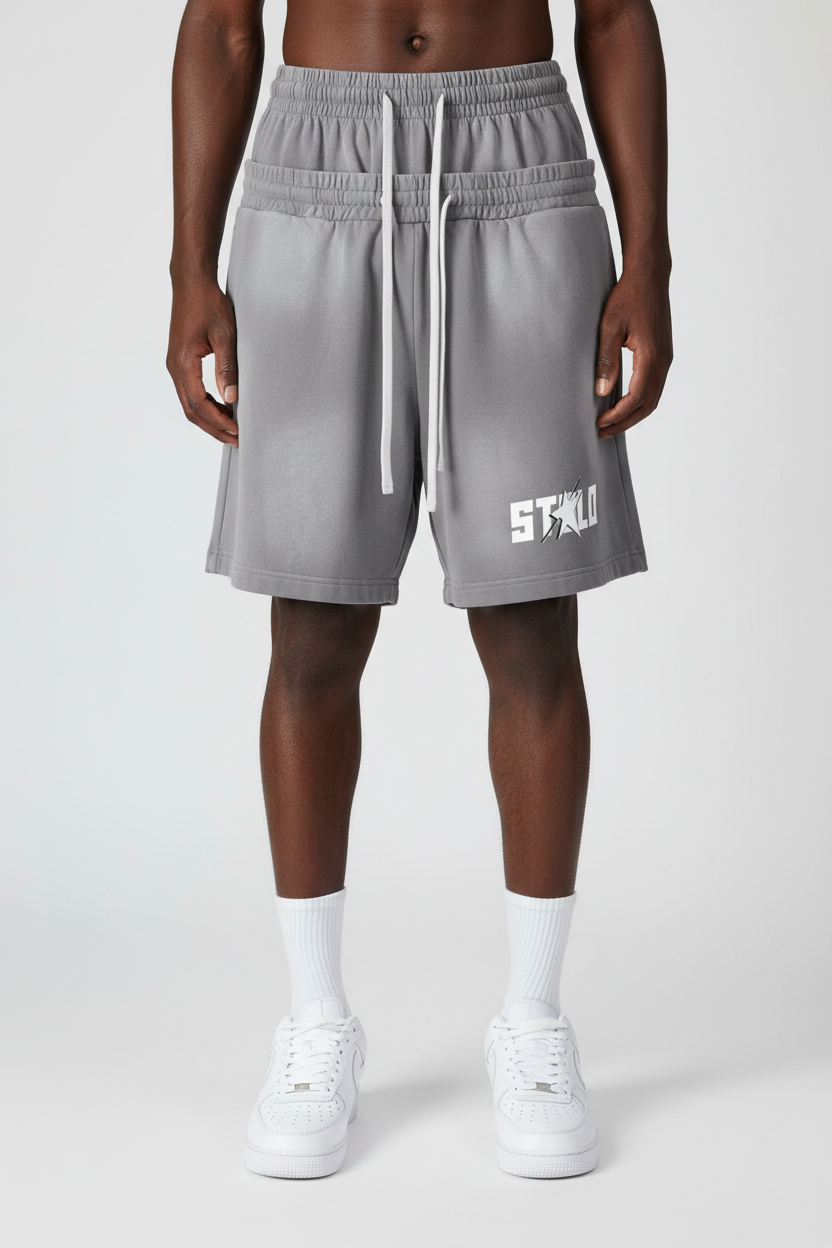 Stolo Clothing Co STARCHILD Sun Faded Cotton Slub Double Waistband Shorts (320GSM)