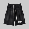 320GSM Heavyweight Cotton Slub Spray Wash Relaxed Fit Shorts Vintage Black