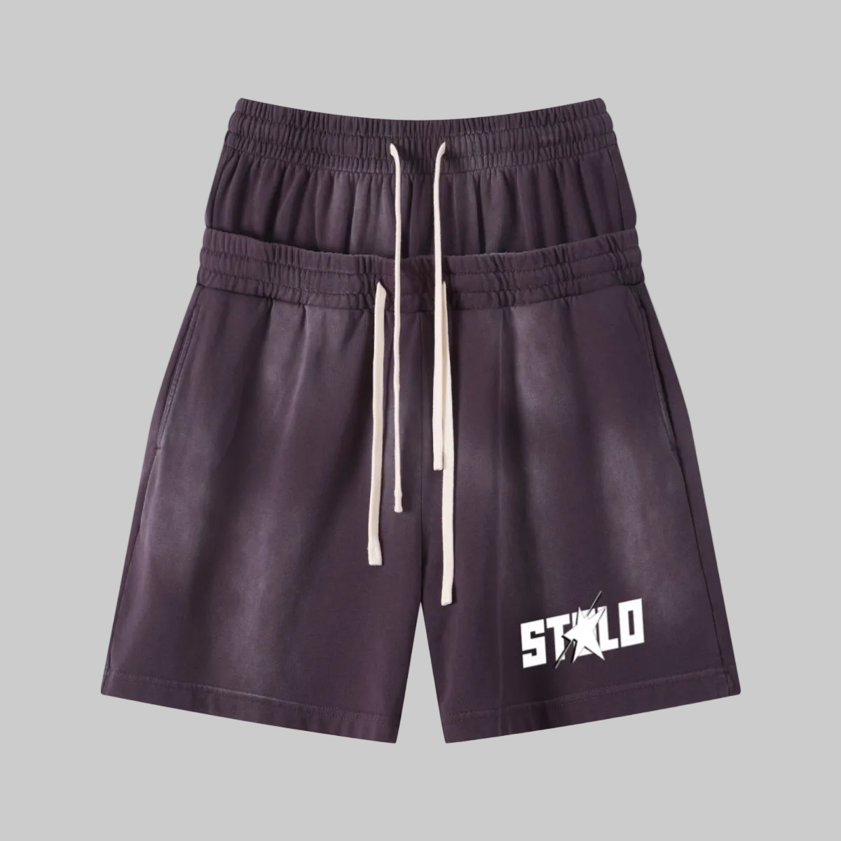 320GSM Heavyweight Cotton Slub Spray Wash Relaxed Fit Shorts Vintage Purple