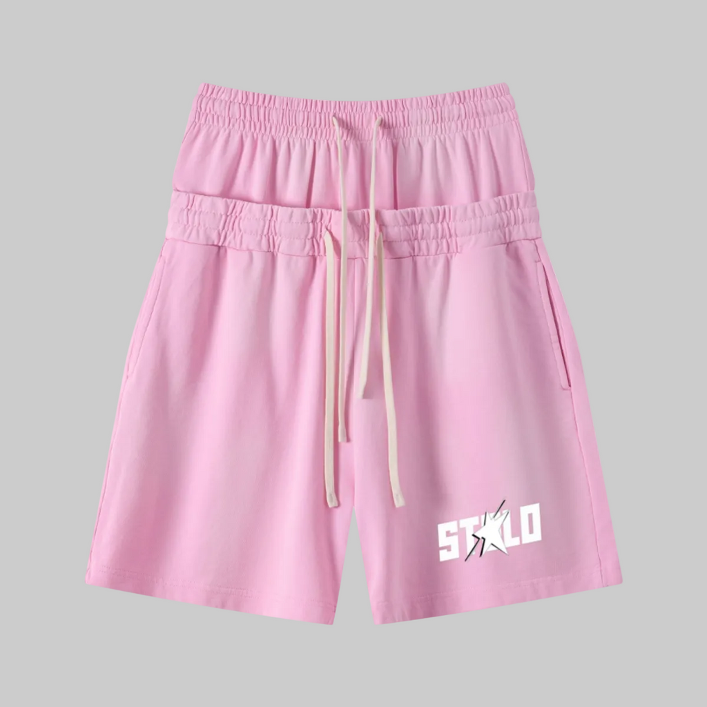 320GSM Heavyweight Cotton Slub Spray Wash Relaxed Fit Shorts Vintage Pink