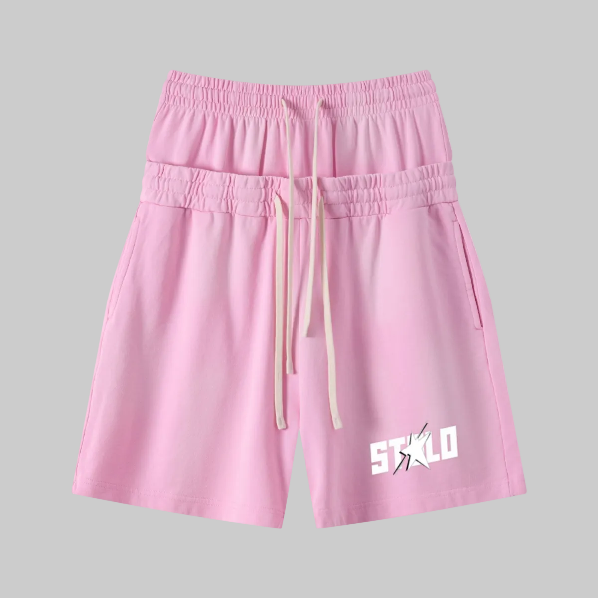 320GSM Heavyweight Cotton Slub Spray Wash Relaxed Fit Shorts Vintage Pink