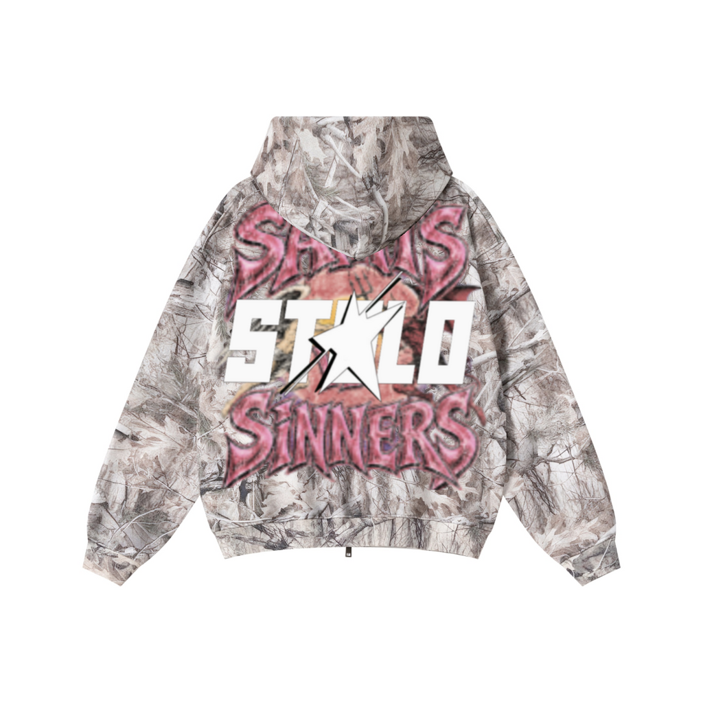 340GSM Unisex Heat Transfer Desert Camouflage Zip-Up Hoodie 	Branch Camouflage