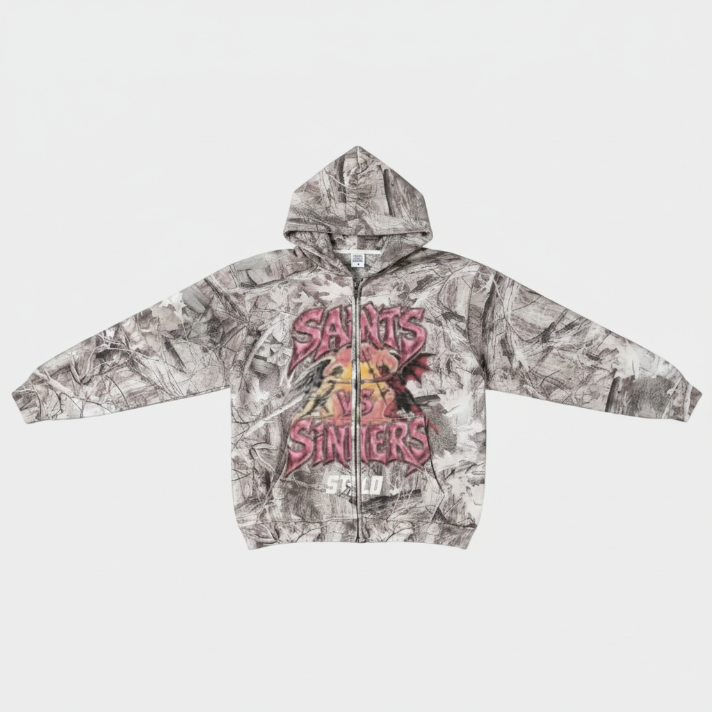 Stolo Clothing Co Saints Vs Sinners Desert Camo Zip-Up Hoodie (340GSM)