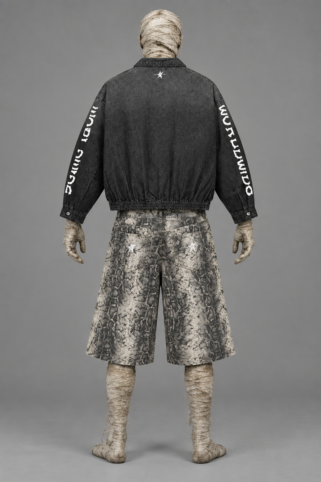 Mummy-man outfit shown from the back