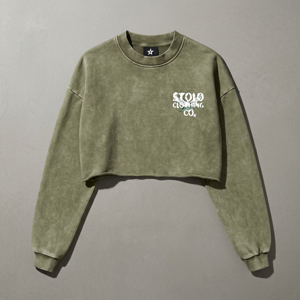 Olive Green Birdies cropped long-sleeve floor visual