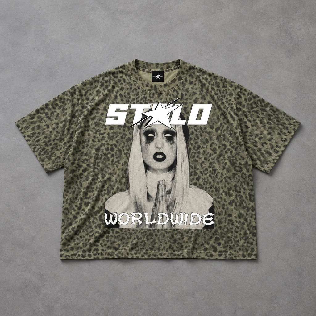 Olive leopard STOLO WORLDWIDE tee floor lay