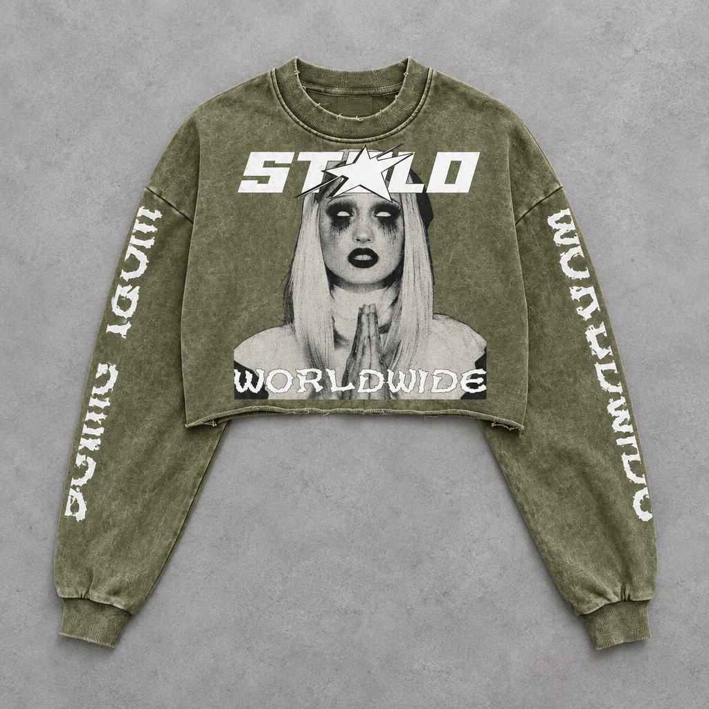 Olive STOLO cropped sweater flat lay