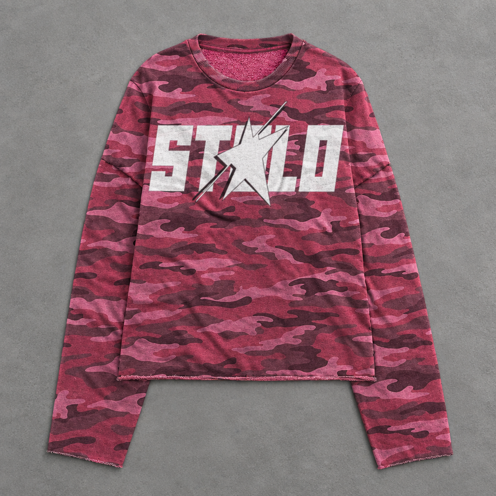 Pink camo long-sleeve flat lay