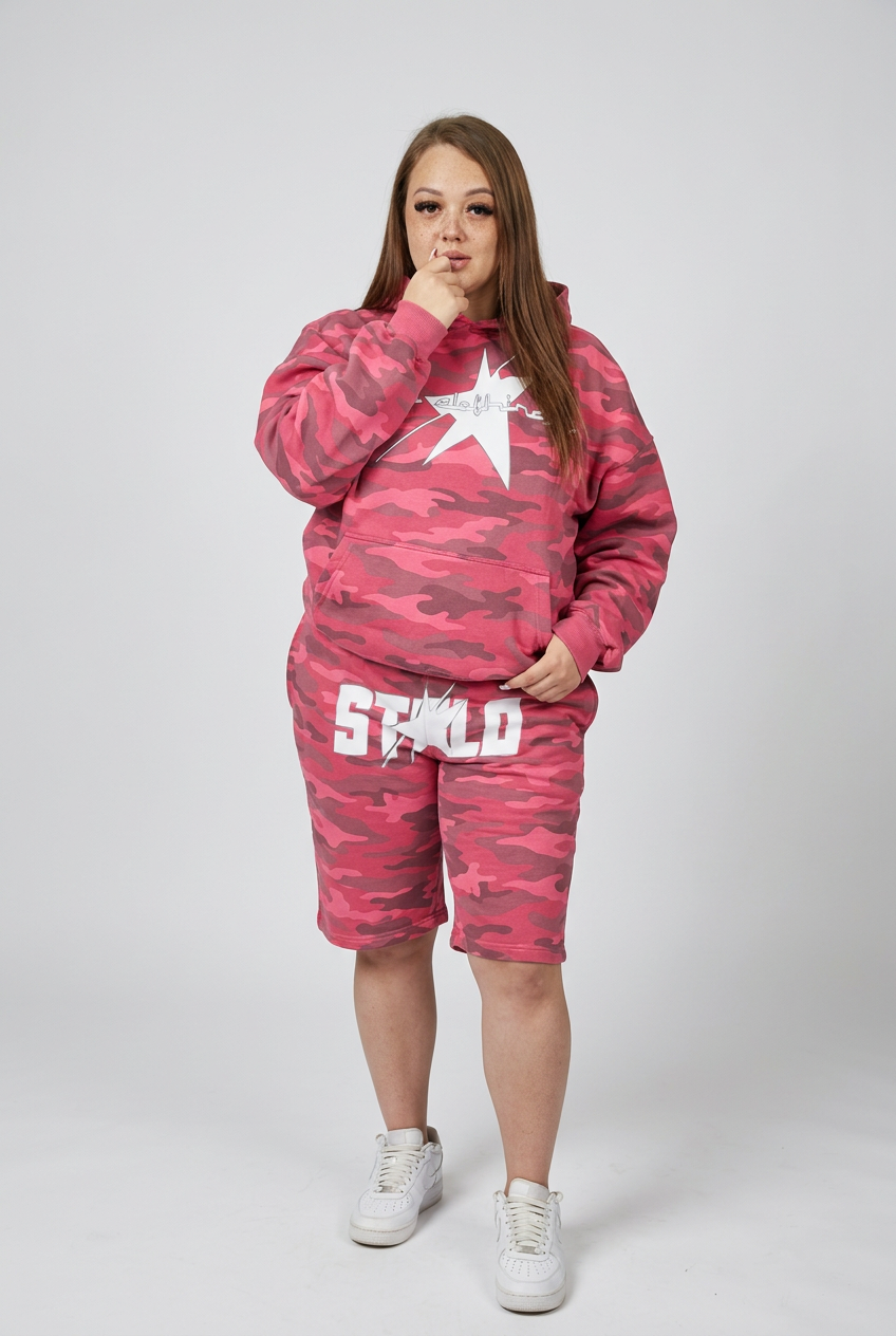 Pink camouflage set studio product photo