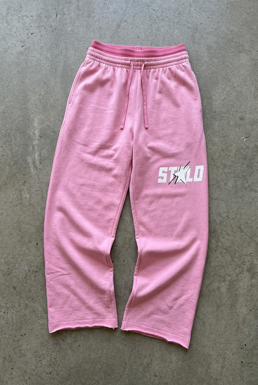 Pink raw edge sweatpants floor visual