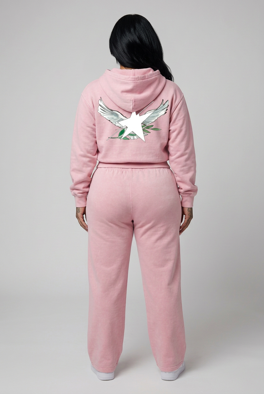 Pink set back view with the same model