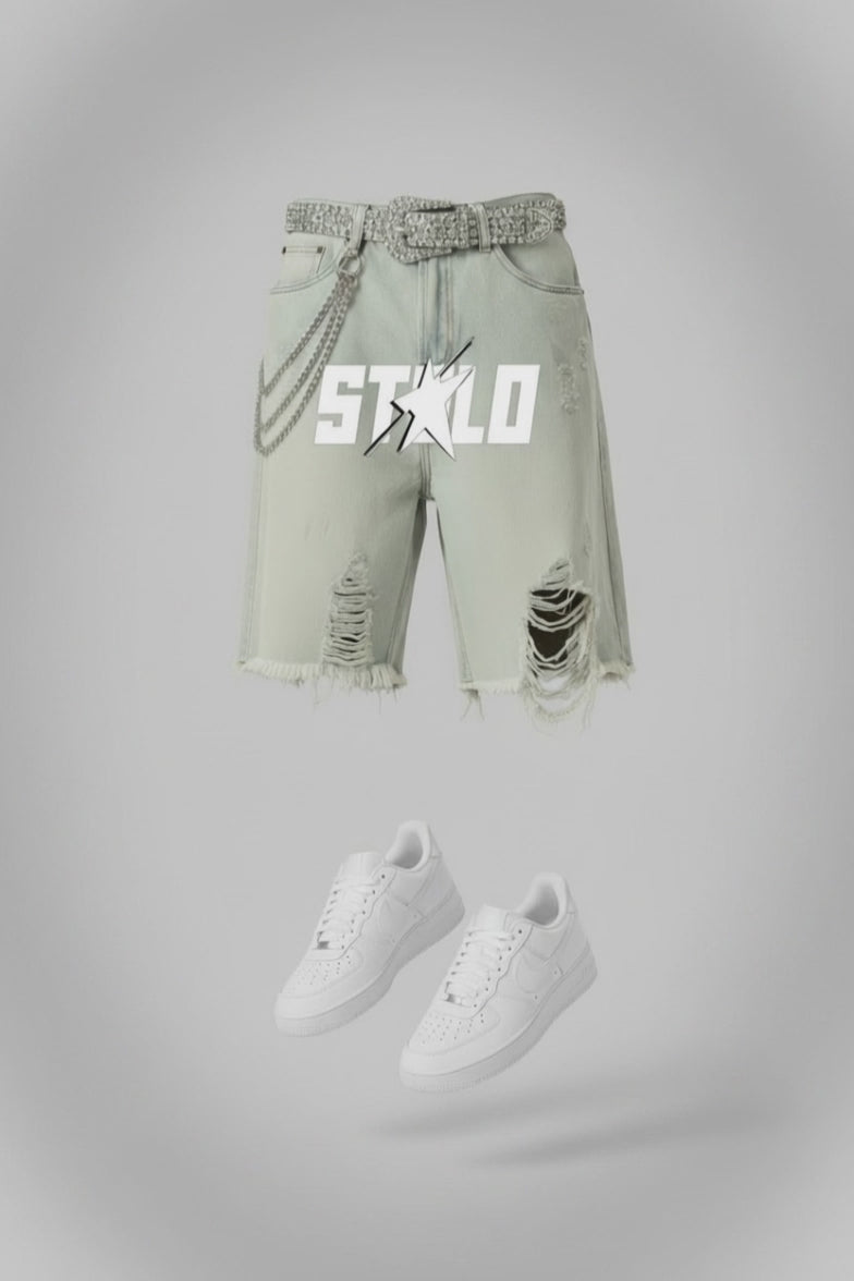 Stolo Clothing Co STARCHILD Heavy Faded Blue Distressed Unisex Denim Shorts (JORTS)