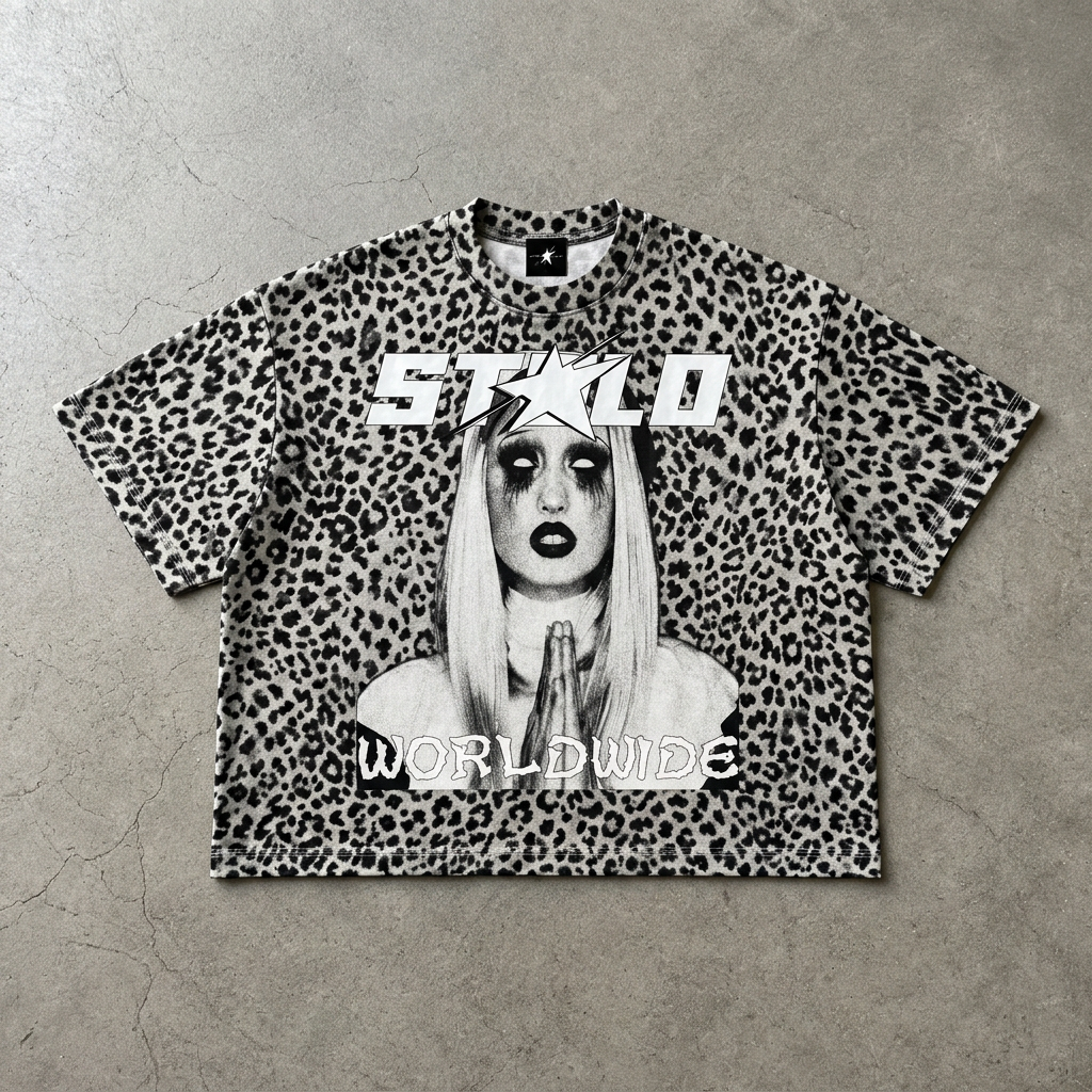 Preying Nun leopard tee with neck tag