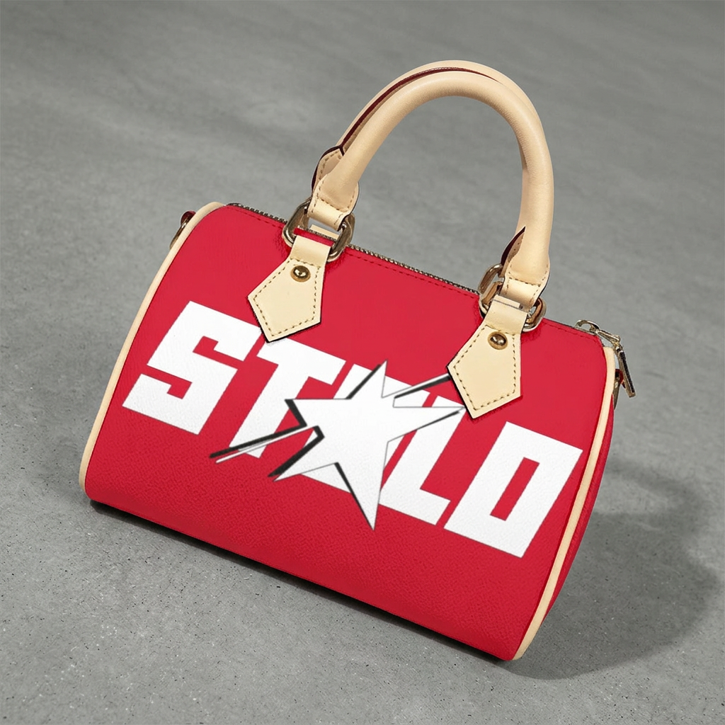 Red handbag floor visual