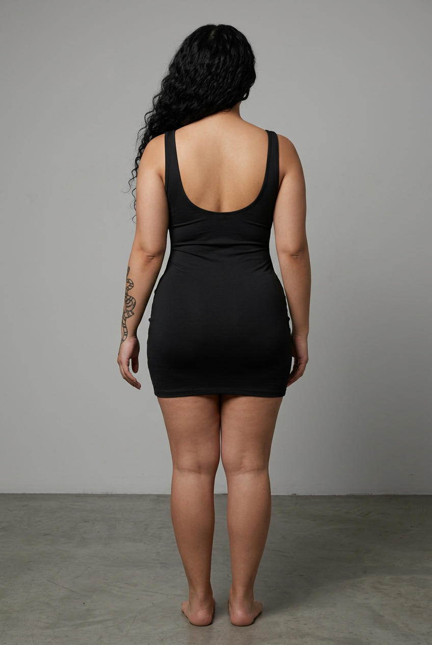 Revised back view with the model’s fuller original proportions
