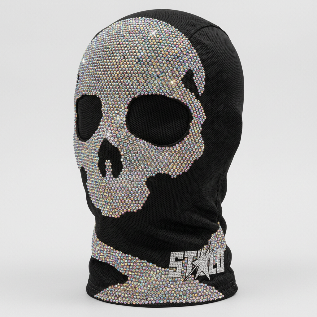Rhinestone skull mask studio shoot
