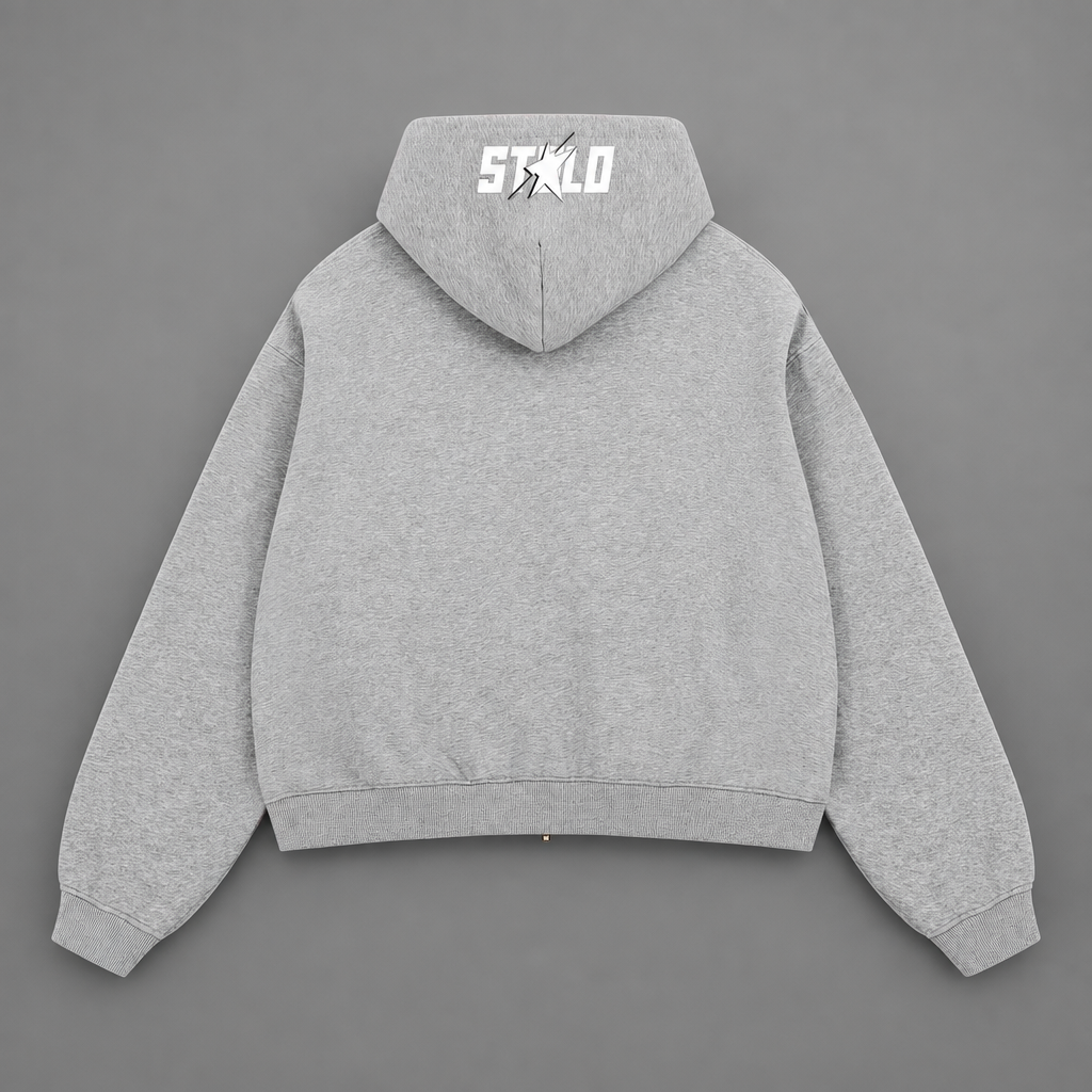 Second back view on a grey studio background