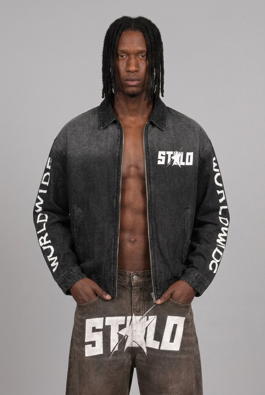 Solo front black denim jacket product-card image