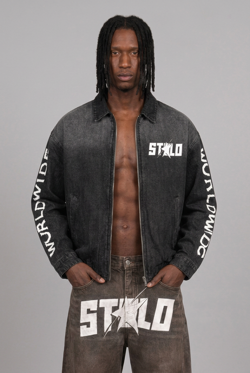 Solo front black denim jacket product-card image