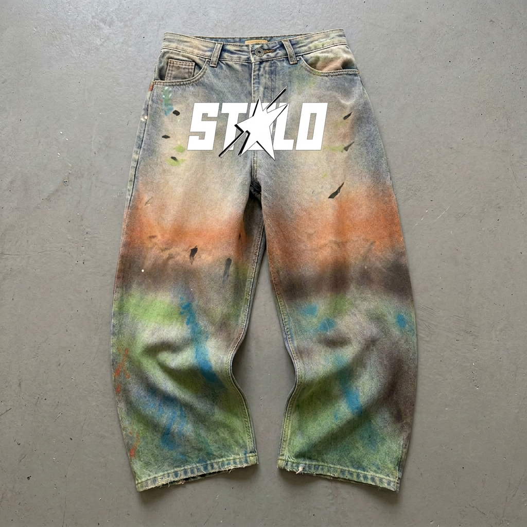 Splatter jeans clean star-logo correction