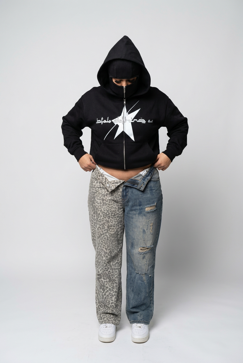 Split jeans raised-hem studio redo