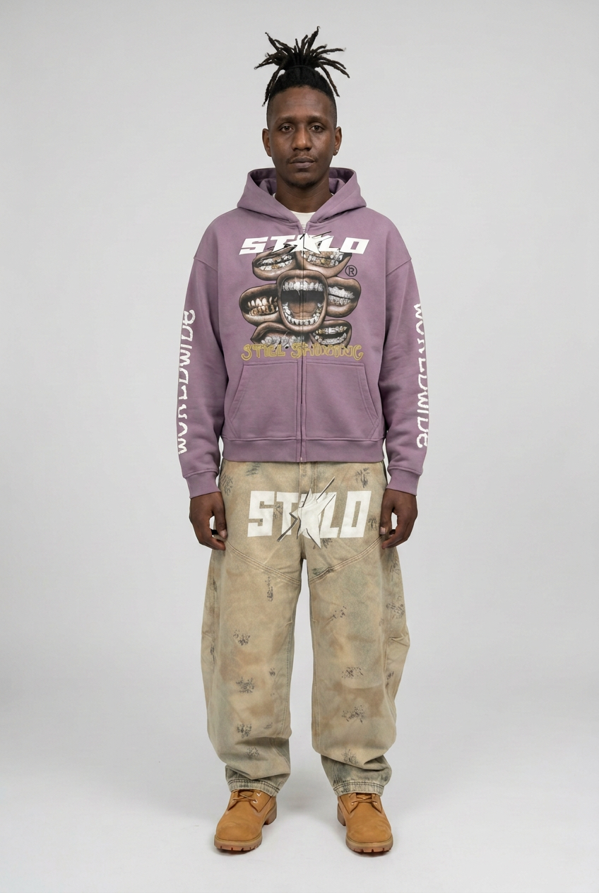 Still Shining full-body front with restored pants logo