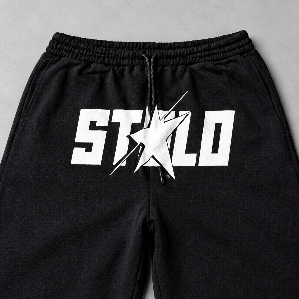 STOLO pants front logo and waistband close-up
