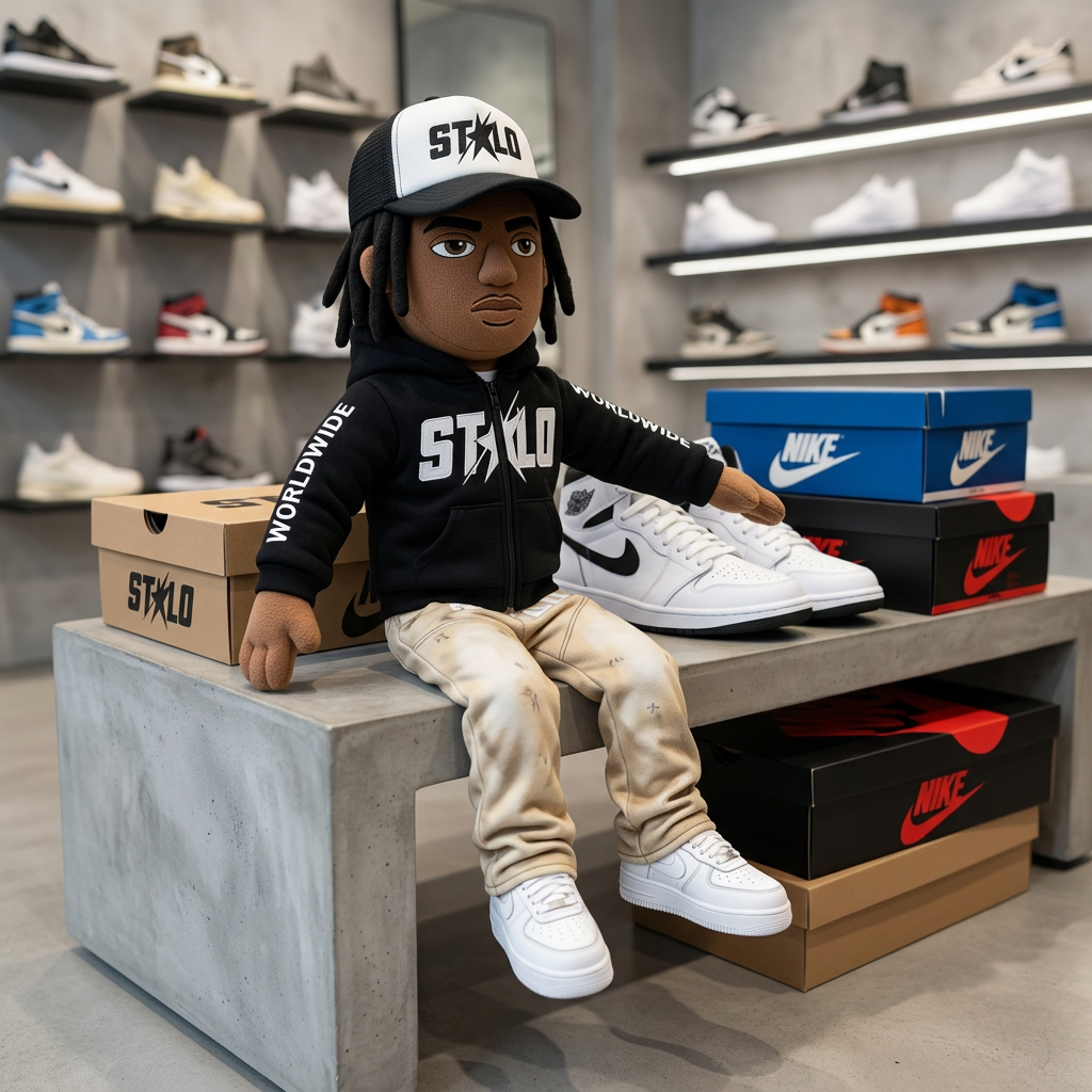 STOLO plush in a sneaker boutique