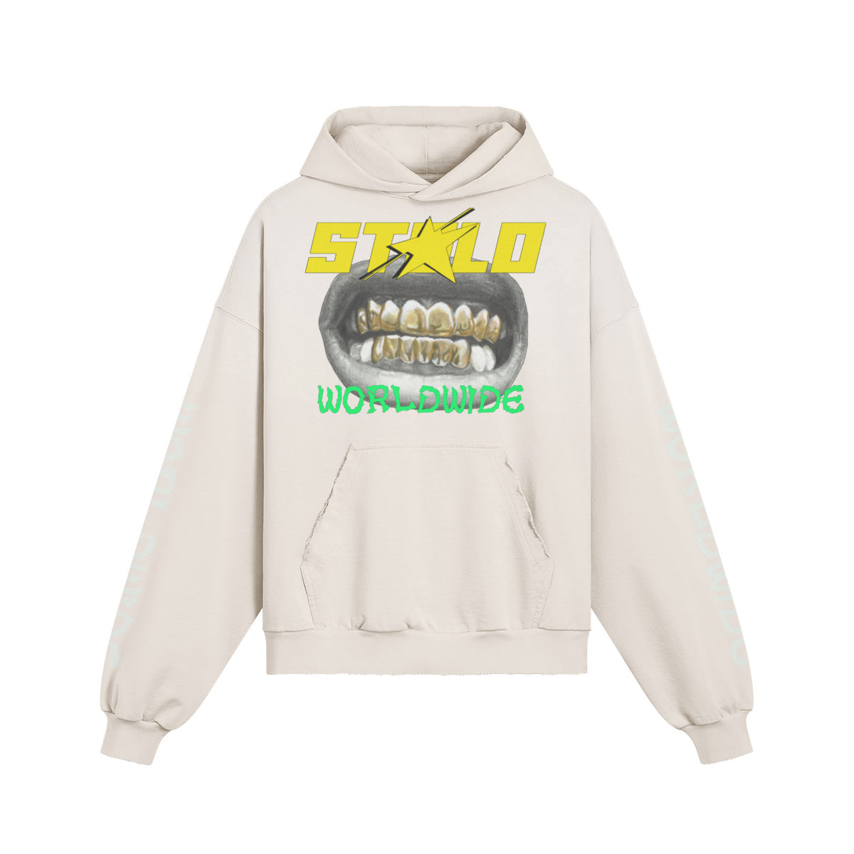 Stolo Clothing Co NOLA Smile Washed Heavyweight Hoodie (Beige & Black)