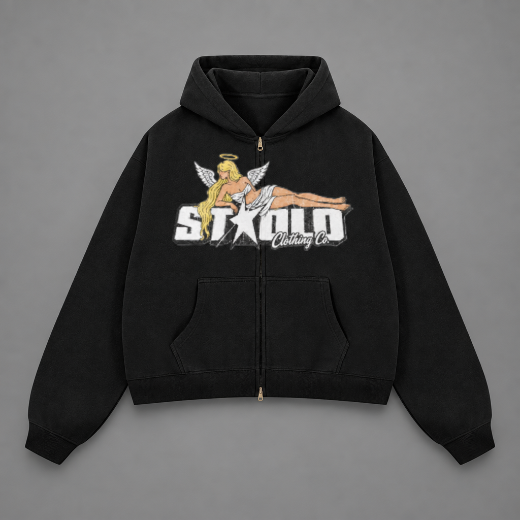 Third hoodie on a grey studio background