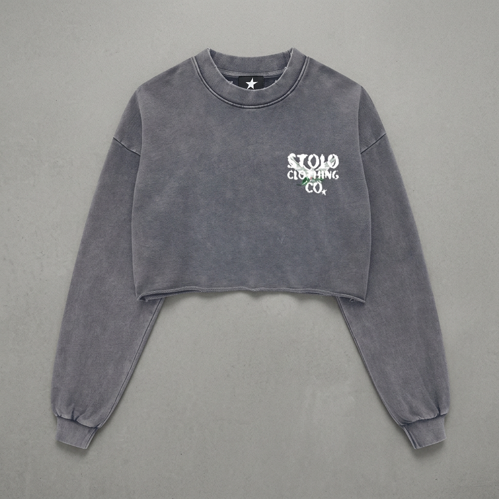 Washed Royal Blue Birdies cropped long-sleeve floor visual