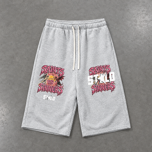 White Saints vs Sinners shorts flat lay