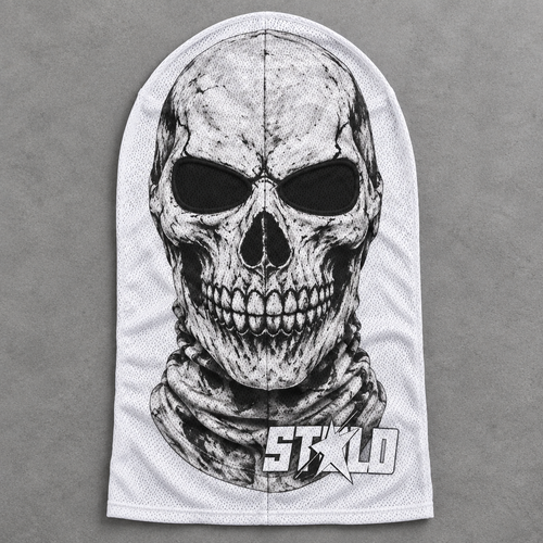 White skull mesh mask gray-studio flat lay