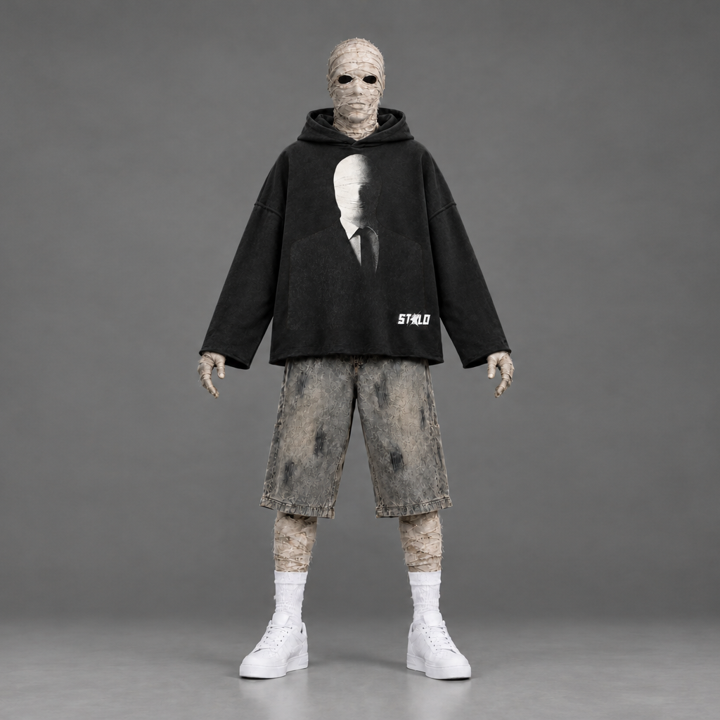 Wide front-view mummy outfit campaign